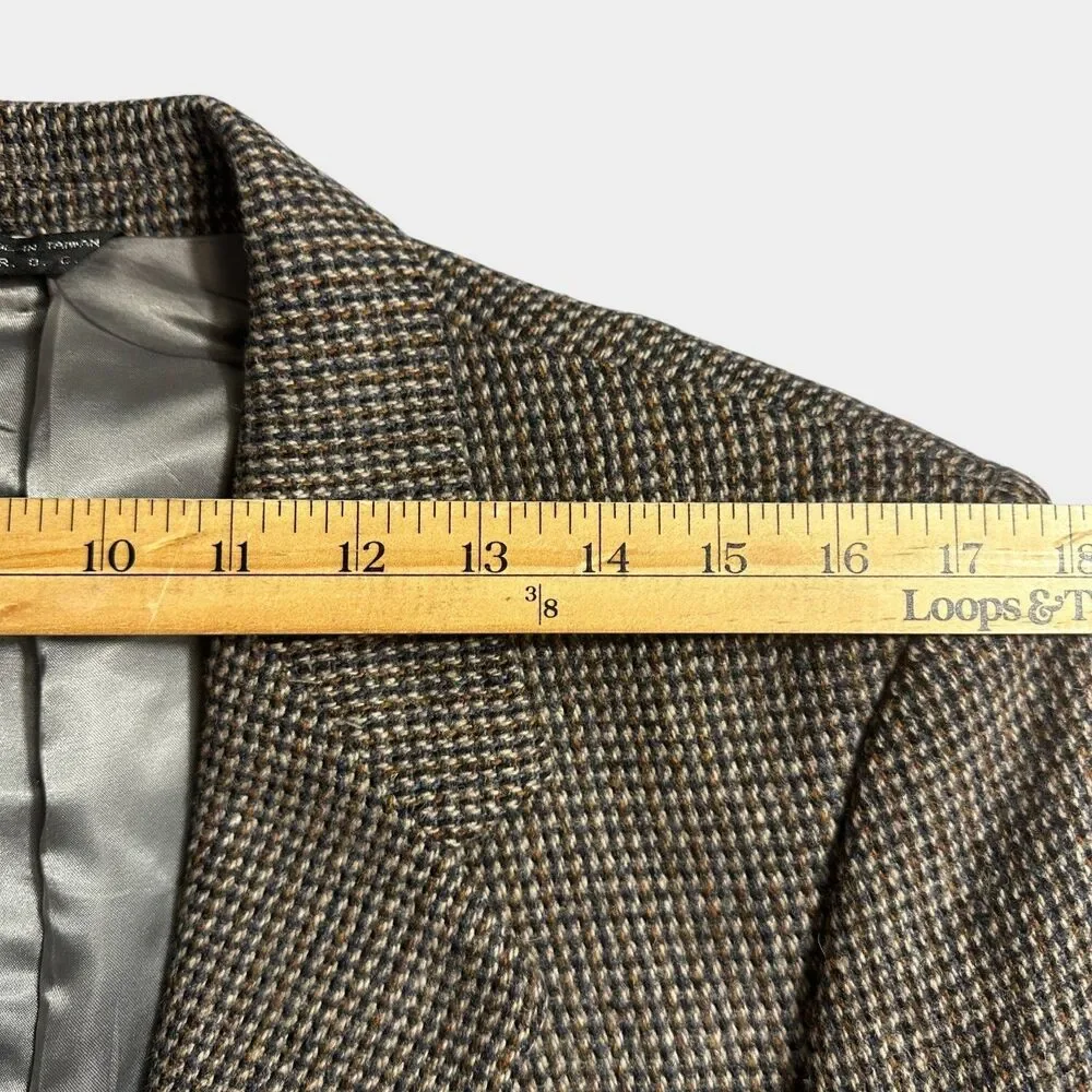 Vintage TWEED WOOL Men’s Blazer 40L Gray Sport Coat Two‑Button Jacket Brown